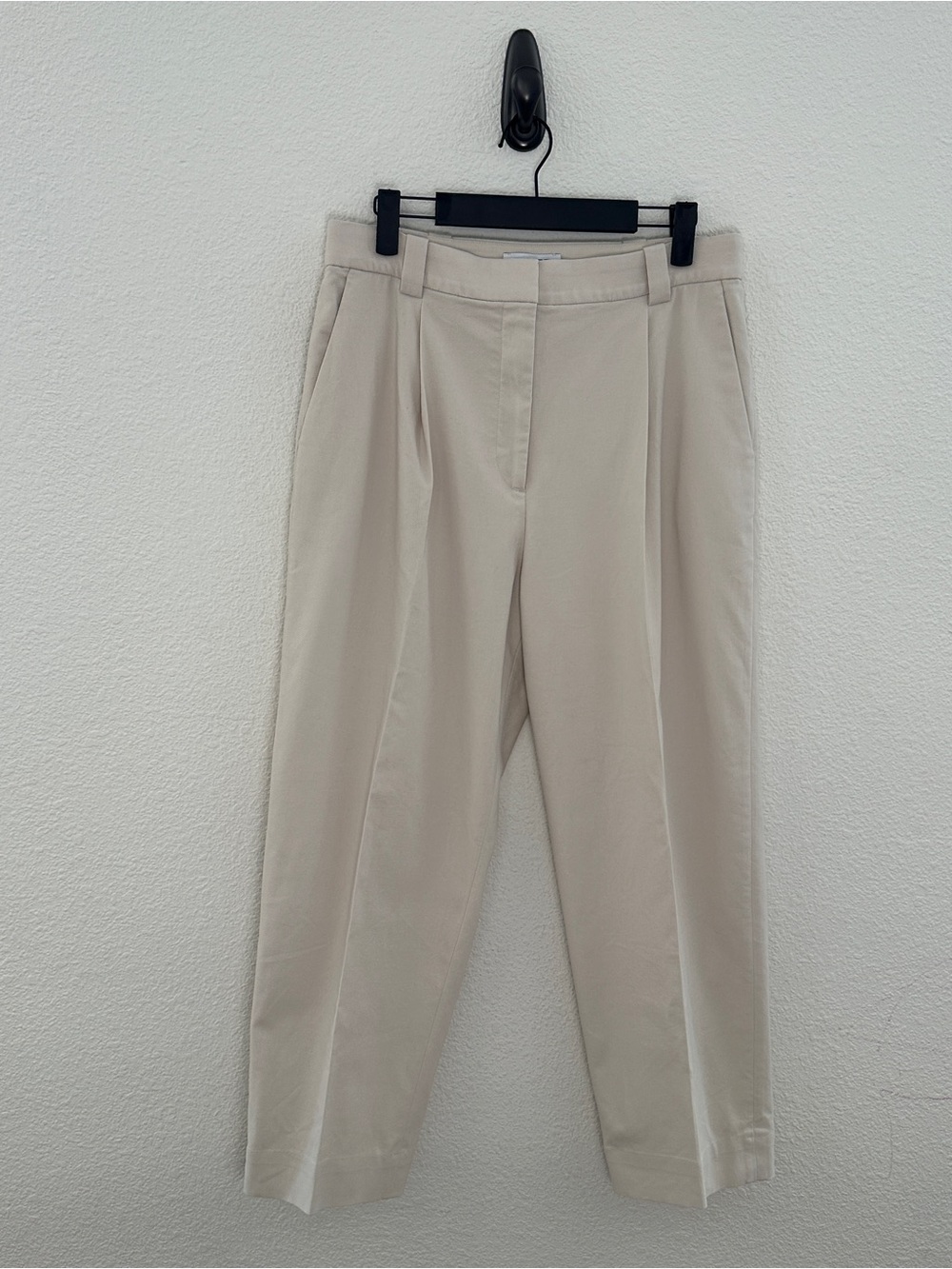 & Other Stories Trousers Womens Size 8 Beige Pleated High Waist Tapered Leg
